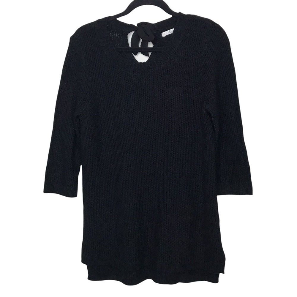 LC Lauren Conrad Black Knit Tie Neck Back Tunic Sweater
